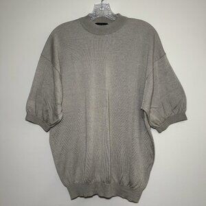 Barracuda 55% silk beige short sleeve ribbed crewneck sweater soft size large